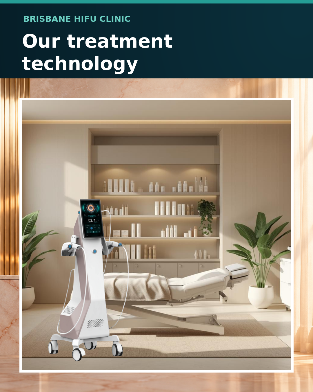 Brisbane HIFU Clinic treatment technology: the HIFU machine beside a treatment bed in the clinic room